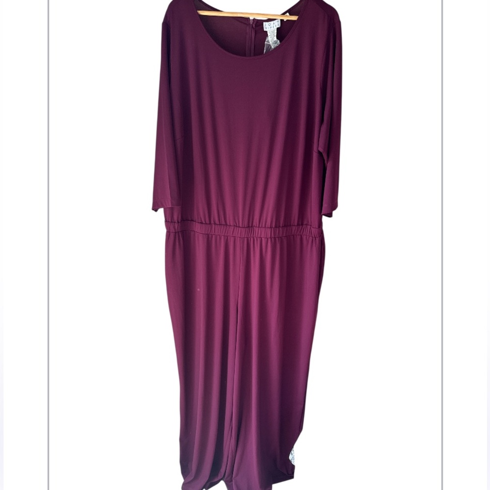 Joan Rivers Deep Burgundy Long Sleeve jumpsuit wide leg & sleeve 3x petite NEW